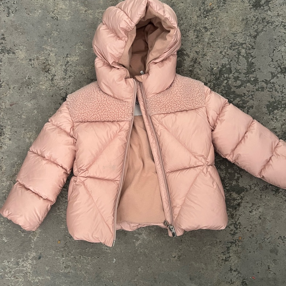 Moncler Kids Pink Puffer Jacket with Hood